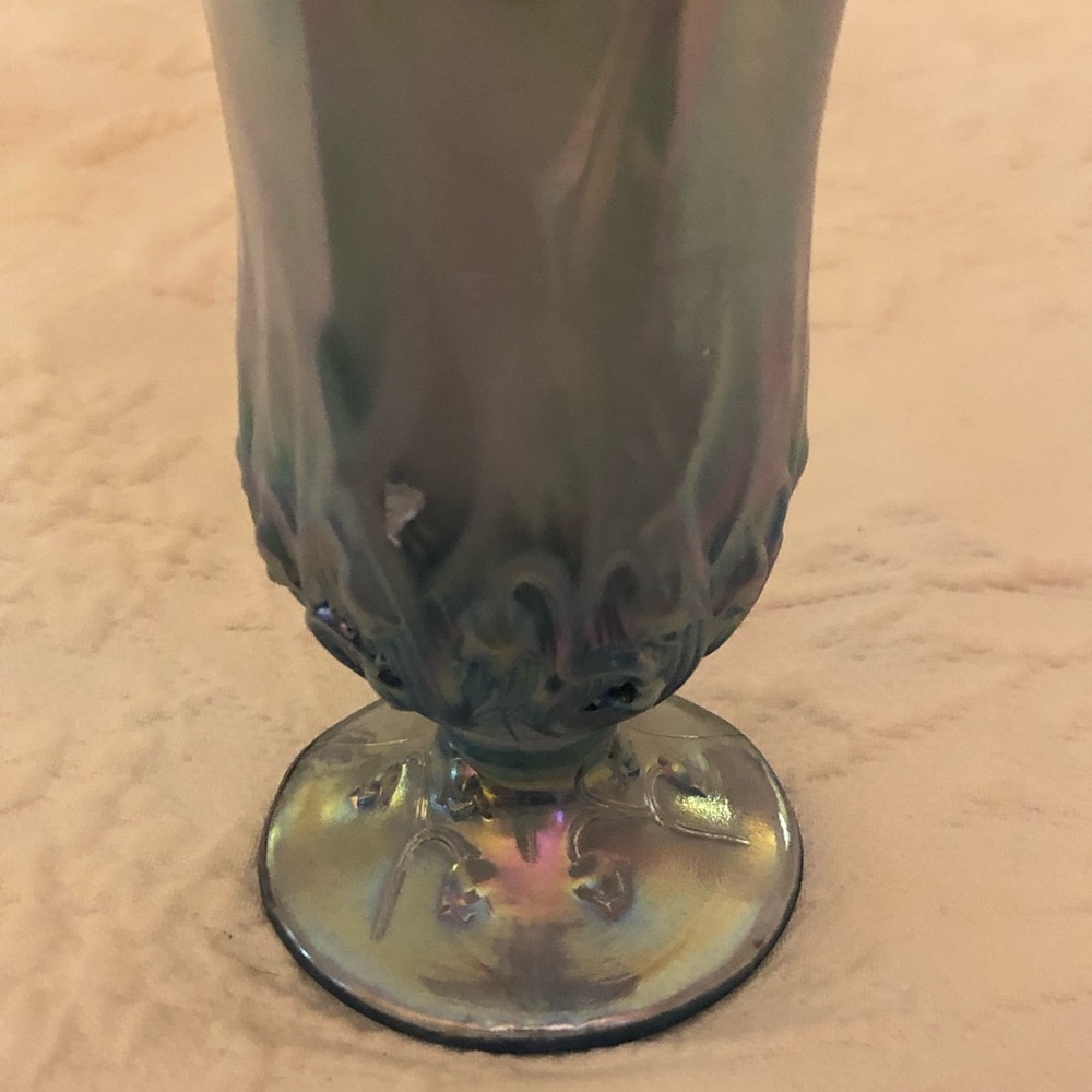 Fenton Iridescent Blue-Gray Ruffled Top Vase - Picture 4 of 14